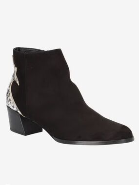 J.Renee Ramson Black Suede Ankle Bootie with Snakeskin Accent - Women